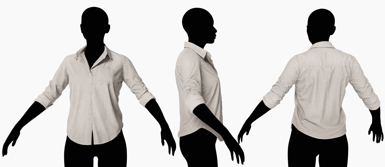 Lineup of detailed female shirt 3D models for real-time applications